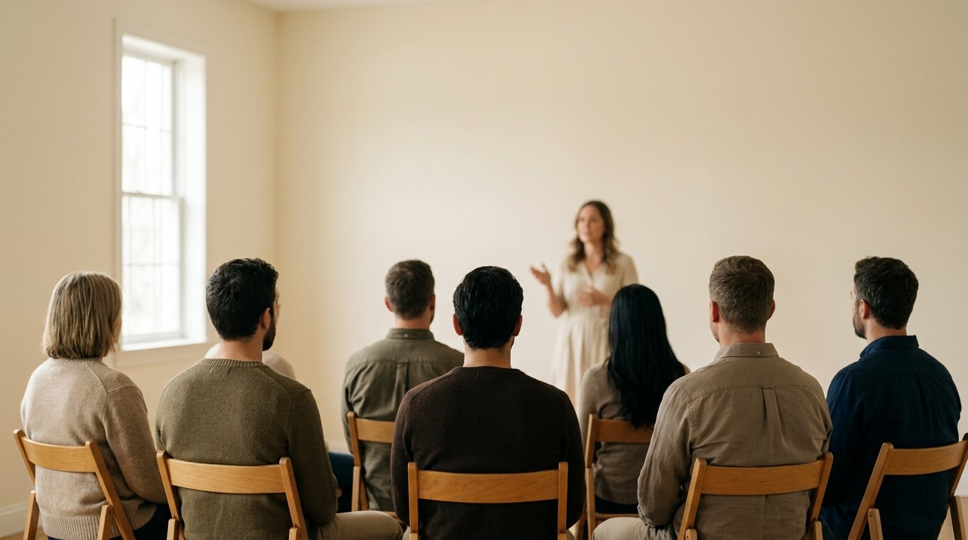 Club members listening to a speaker at an Exprea session